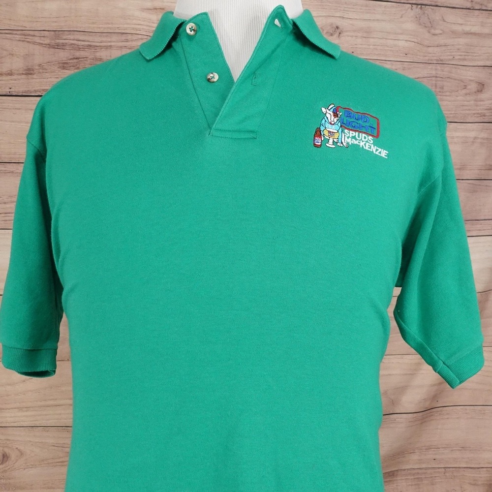Vintage Outer Banks Bud Light Spuds MacKenzie Polo Shirt Mens XL Green USA Beer